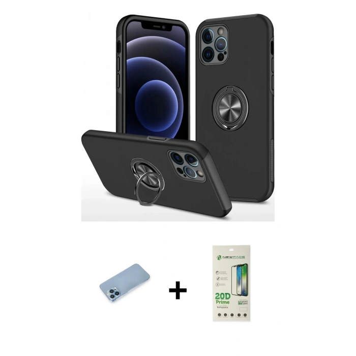 MARSİLYAN™- iPhone 12 Pro Max Kılıf Odak Form Prime - Siyah 20D Premium Cam Ekran Koruyucu + Shine Kamera Lens Koruma Cam - MI