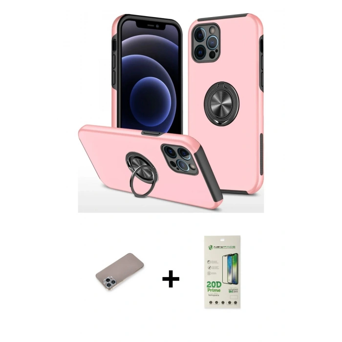 MARSİLYAN™- iPhone 12 Pro Max Kılıf Odak Form Prime - Siyah 20D Premium Cam Ekran Koruyucu + Shine Kamera Lens Koruma Cam - SABE