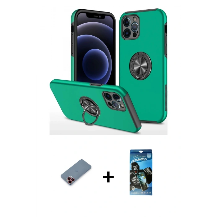 MARSİLYAN™- iPhone 12 Pro Max Kılıf Odak Form Prime - Siyah 34D Izgaralı Cam + Metal Kamera Lens Koruma Cam - KI
