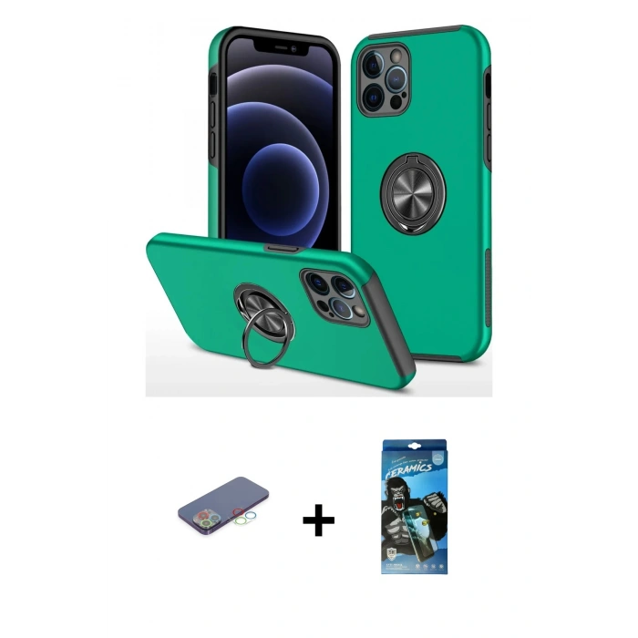 MARSİLYAN™- iPhone 12 Pro Max Kılıf Odak Form Prime - Siyah 34D Izgaralı Cam + Renkli Kamera Lens Koruma Cam - MI