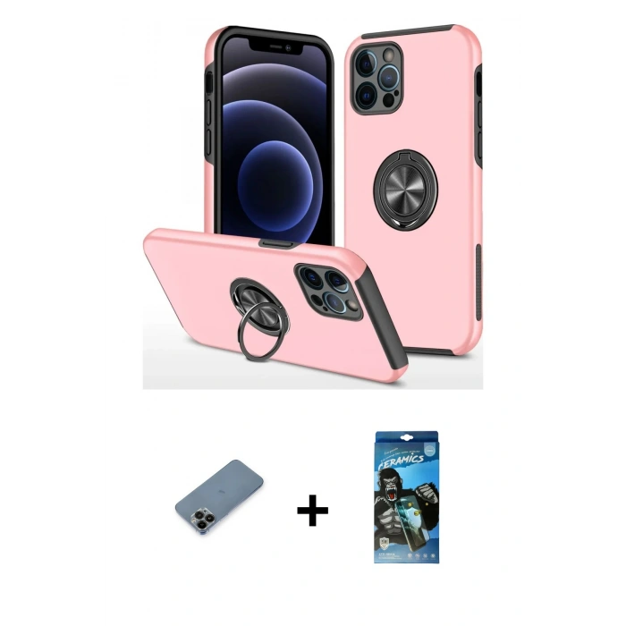 MARSİLYAN™- iPhone 12 Pro Max Kılıf Odak Form Prime - Siyah 34D Izgaralı Cam + Shine Kamera Lens Koruma Cam - SH