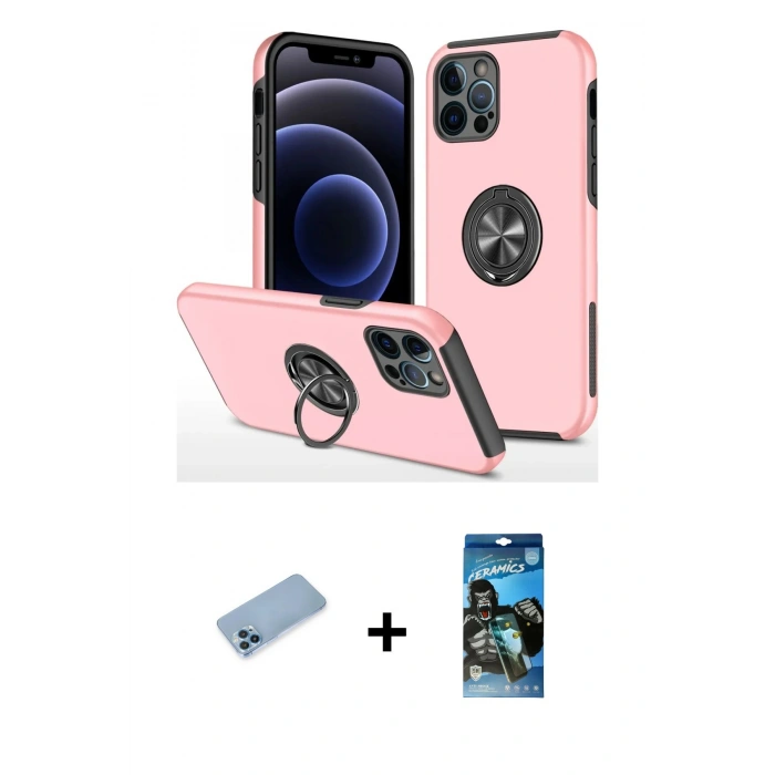 MARSİLYAN™- iPhone 12 Pro Max Kılıf Odak Form Prime - Siyah 34D Izgaralı Cam + Shine Kamera Lens Koruma Cam - MI