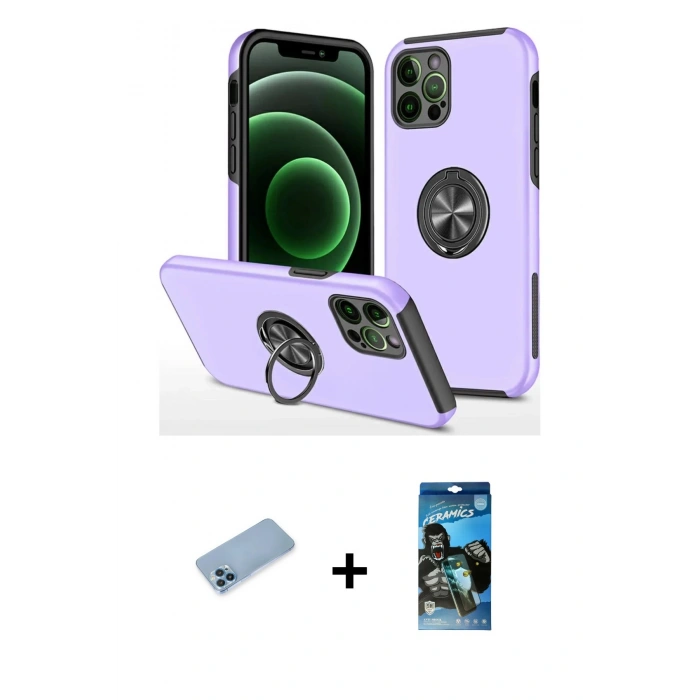 MARSİLYAN™- iPhone 12 Pro Max Kılıf Odak Form Prime - Siyah 34D Izgaralı Cam + Shine Kamera Lens Koruma Cam - MI
