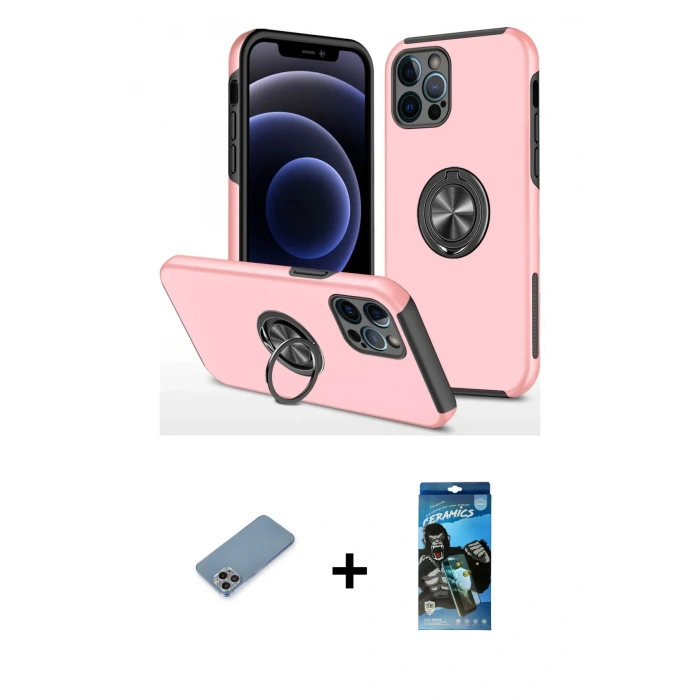 MARSİLYAN™- iPhone 12 Pro Max Kılıf Odak Form Prime - Siyah 34D Izgaralı Cam + Shine Kamera Lens Koruma Cam - GI