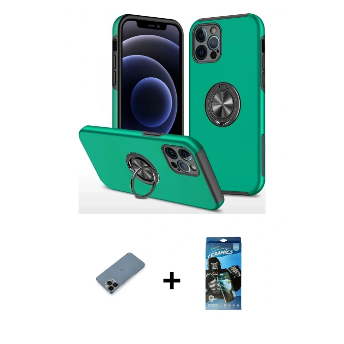MARSİLYAN™- iPhone 12 Pro Max Kılıf Odak Form Prime - Siyah 34D Izgaralı Cam + Shine Kamera Lens Koruma Cam - SH