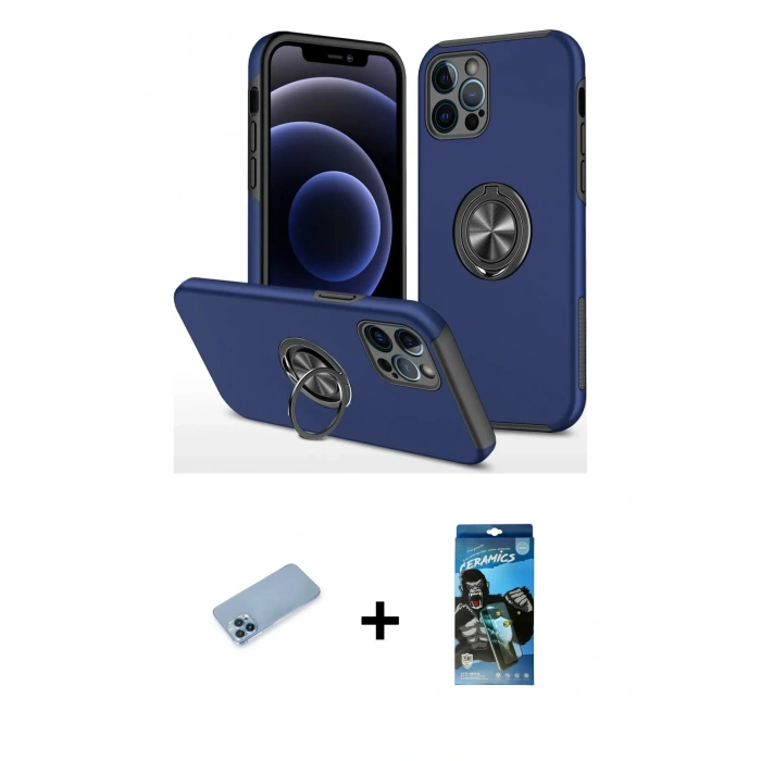 MARSİLYAN™- iPhone 12 Pro Max Kılıf Odak Form Prime - Siyah 34D Izgaralı Cam + Shine Kamera Lens Koruma Cam - MI