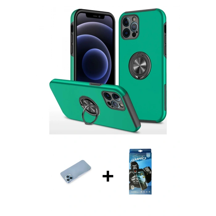 MARSİLYAN™- iPhone 12 Pro Max Kılıf Odak Form Prime - Siyah 34D Izgaralı Cam + Shine Kamera Lens Koruma Cam - MI