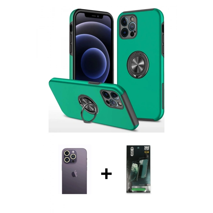 MARSİLYAN™- iPhone 12 Pro Max Kılıf Odak Form Prime - Siyah 360 Mat Full Body Arka Koruyucu + Neon Fosforlu Kamera Lens - BZ