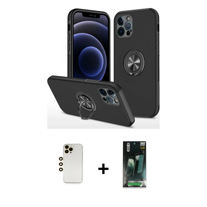MARSİLYAN™- iPhone 12 Pro Max Kılıf Odak Form Prime - Siyah 360 Mat Full Body Arka Koruyucu + Shine Kamera Lens - GD