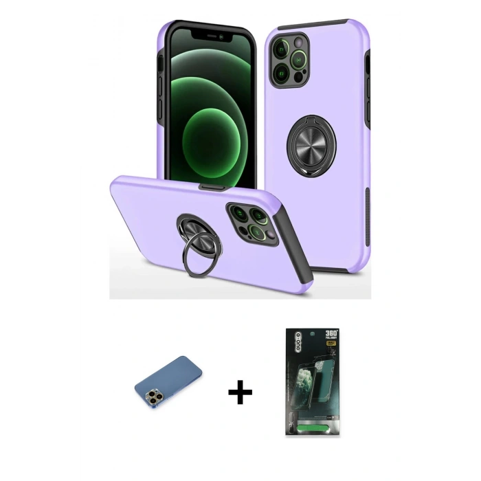 MARSİLYAN™- iPhone 12 Pro Max Kılıf Odak Form Prime - Siyah 360 Mat Full Body Arka Koruyucu + Shine Kamera Lens Koruma Cam - GD