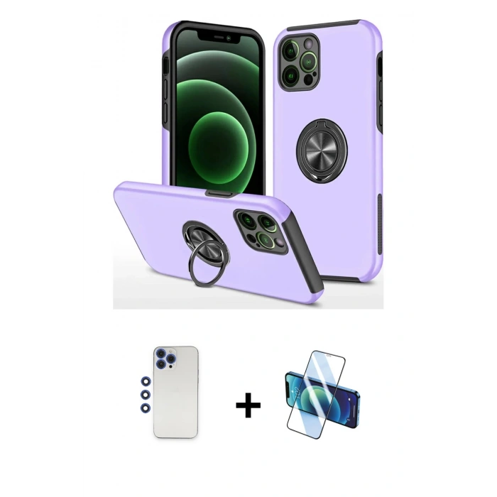 MARSİLYAN™- iPhone 12 Pro Max Kılıf Odak Form Prime - Siyah 3D Antistatik Cam Ekran Koruyucu + Shine Kamera Lens - LT