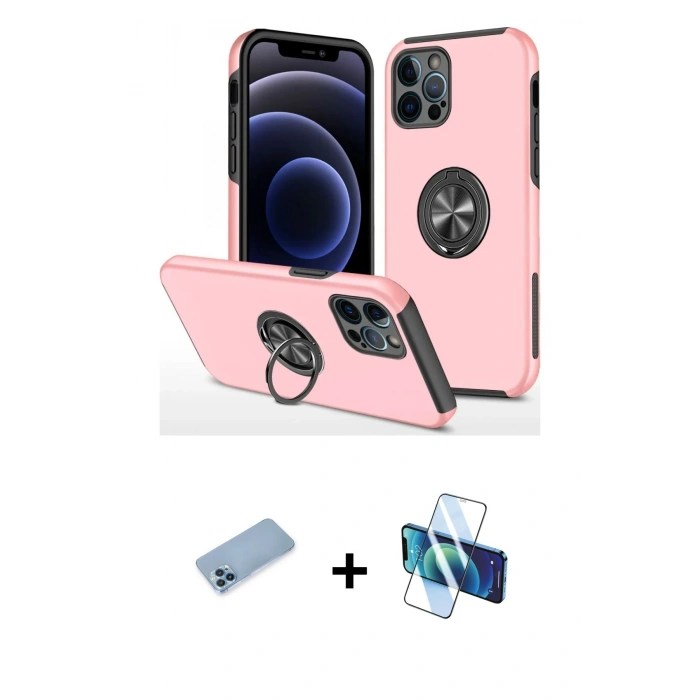 MARSİLYAN™- iPhone 12 Pro Max Kılıf Odak Form Prime - Siyah 3D Antistatik Cam Ekran Koruyucu + Shine Kamera Lens Koruma Cam - MI