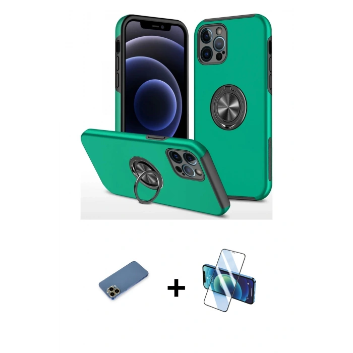 MARSİLYAN™- iPhone 12 Pro Max Kılıf Odak Form Prime - Siyah 3D Antistatik Cam Ekran Koruyucu + Shine Kamera Lens Koruma Cam - GD