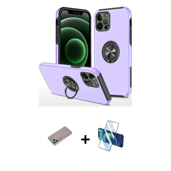MARSİLYAN™- iPhone 12 Pro Max Kılıf Odak Form Prime - Siyah 3D Antistatik Cam Ekran Koruyucu + Shine Kamera Lens Koruma Cam - SABE