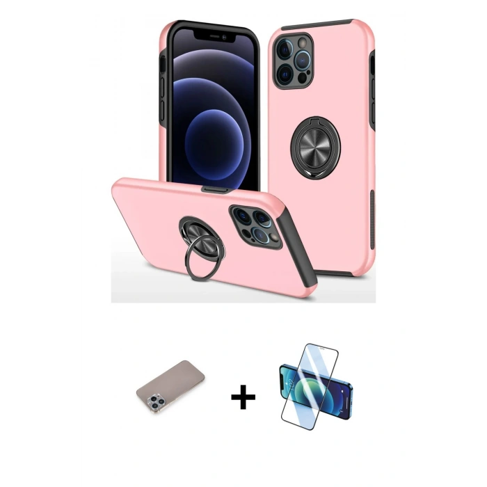 MARSİLYAN™- iPhone 12 Pro Max Kılıf Odak Form Prime - Siyah 3D Antistatik Cam Ekran Koruyucu + Sierra Blue Shine Kamera Lens Koruma Cam