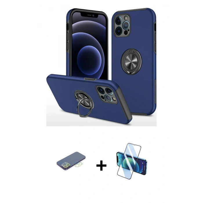 MARSİLYAN™- iPhone 12 Pro Max Kılıf Odak Form Prime - Siyah 3D Antistatik Cam Ekran Koruyucu + Renkli Kamera Lens Koruma Cam - YL