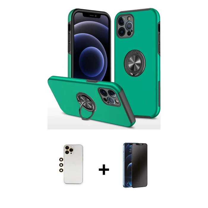 MARSİLYAN™- iPhone 12 Pro Max Kılıf Odak Form Prime - Siyah 3D Antistatik Hayalet Cam Ekran Koruyucu + Shine Kamera Lens - GD