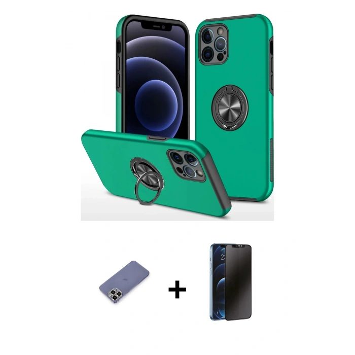 MARSİLYAN™- iPhone 12 Pro Max Kılıf Odak Form Prime - Siyah 3D Antistatik Hayalet Cam Ekran Koruyucu + Metal Kamera Lens Koruma Cam - GD