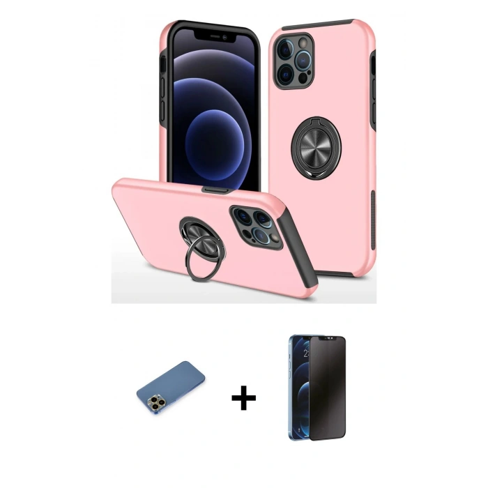 MARSİLYAN™- iPhone 12 Pro Max Kılıf Odak Form Prime - Siyah 3D Antistatik Hayalet Cam Ekran Koruyucu + Shine Kamera Lens Koruma Cam - GD