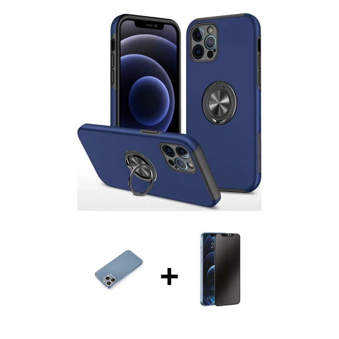MARSİLYAN™- iPhone 12 Pro Max Kılıf Odak Form Prime - Siyah 3D Antistatik Hayalet Cam Ekran Koruyucu + Gümüş Shine Kamera Lens Koruma Cam