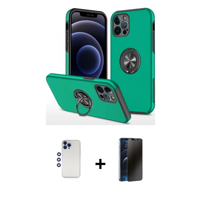 MARSİLYAN™- iPhone 12 Pro Max Kılıf Odak Form Prime - Siyah 3D Antistatik Hayalet Cam Ekran Koruyucu + Shine Kamera Lens - LT
