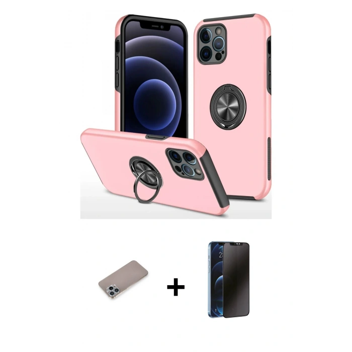 MARSİLYAN™- iPhone 12 Pro Max Kılıf Odak Form Prime - Siyah 3D Antistatik Hayalet Cam Ekran Koruyucu + Shine Kamera Lens Koruma Cam - SABE