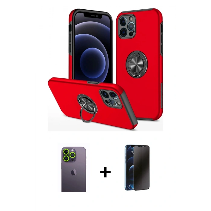 MARSİLYAN™- iPhone 12 Pro Max Kılıf Odak Form Prime - Siyah 3D Antistatik Hayalet Cam Ekran Koruyucu + Neon Fosforlu Kamera Lens - YL
