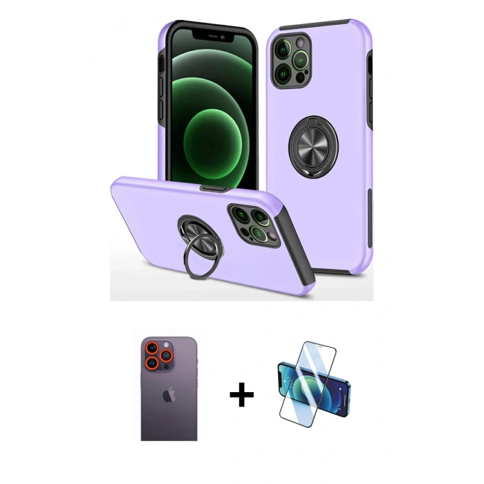 MARSİLYAN™- iPhone 12 Pro Max Kılıf Odak Form Prime - Siyah 3D Antistatik Seramik Nano Ekran Koruyucu + Neon Fosforlu Kamera Lens - TU