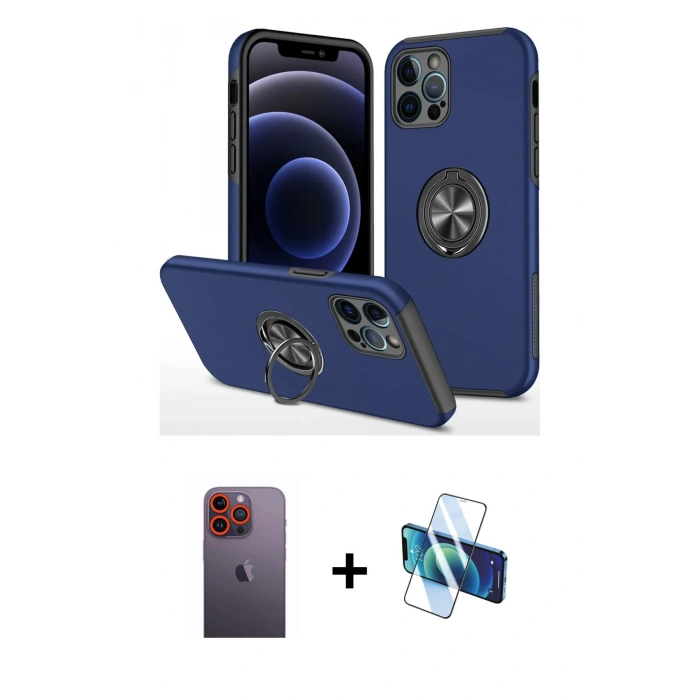 MARSİLYAN™- iPhone 12 Pro Max Kılıf Odak Form Prime - Siyah 3D Antistatik Seramik Nano Ekran Koruyucu + Neon Fosforlu Kamera Lens - TU