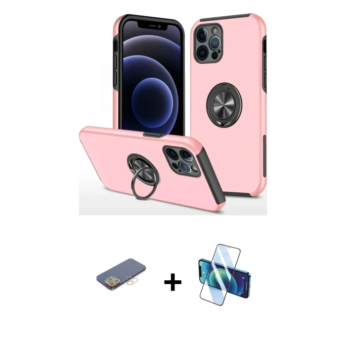MARSİLYAN™- iPhone 12 Pro Max Kılıf Odak Form Prime - Siyah 3D Antistatik Seramik Nano Ekran Koruyucu + Renkli Kamera Lens Koruma Cam - SI