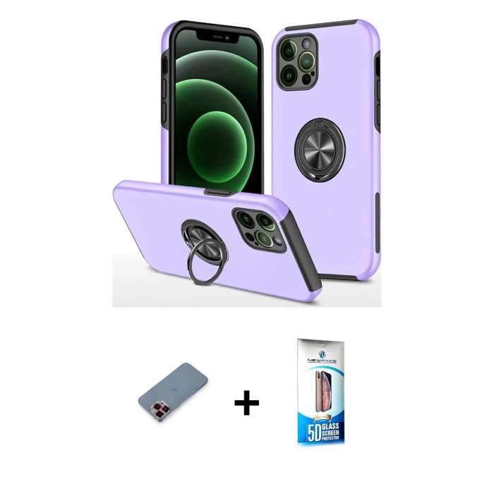MARSİLYAN™- iPhone 12 Pro Max Kılıf Odak Form Prime - Siyah 5D Eko Cam Ekran Koruyucu + Metal Kamera Lens Koruma Cam - KI