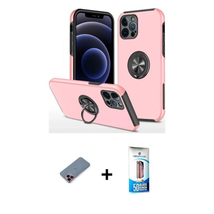 MARSİLYAN™- iPhone 12 Pro Max Kılıf Odak Form Prime - Siyah 5D Eko Cam Ekran Koruyucu + Metal Kamera Lens Koruma Cam - KI