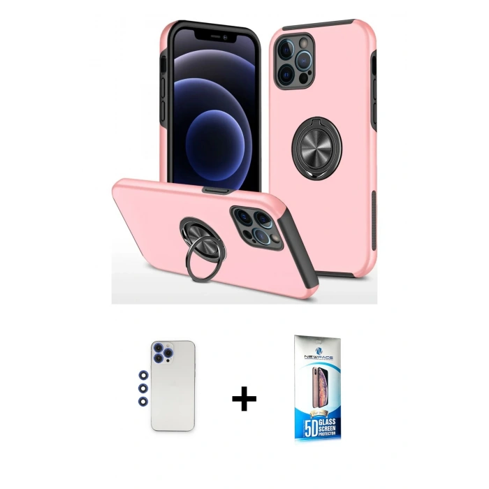 MARSİLYAN™- iPhone 12 Pro Max Kılıf Odak Form Prime - Siyah 5D Eko Cam Ekran Koruyucu + Shine Kamera Lens - LT