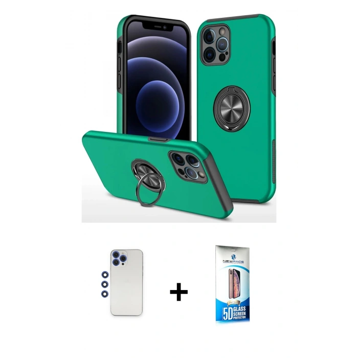 MARSİLYAN™- iPhone 12 Pro Max Kılıf Odak Form Prime - Siyah 5D Eko Cam Ekran Koruyucu + Shine Kamera Lens - LT