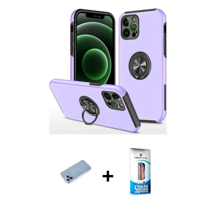 MARSİLYAN™- iPhone 12 Pro Max Kılıf Odak Form Prime - Siyah 5D Eko Cam Ekran Koruyucu + Shine Kamera Lens Koruma Cam - MI