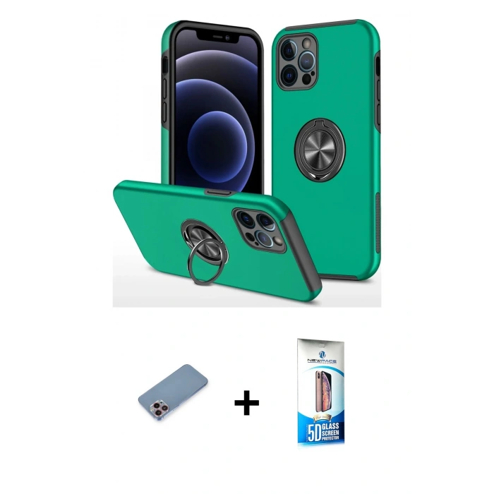 MARSİLYAN™- iPhone 12 Pro Max Kılıf Odak Form Prime - Siyah 5D Eko Cam Ekran Koruyucu + Pembe Shine Kamera Lens Koruma Cam