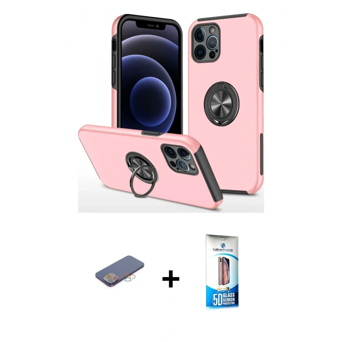 MARSİLYAN™- iPhone 12 Pro Max Kılıf Odak Form Prime - Siyah 5D Eko Cam Ekran Koruyucu + Renkli Kamera Lens Koruma Cam - PE
