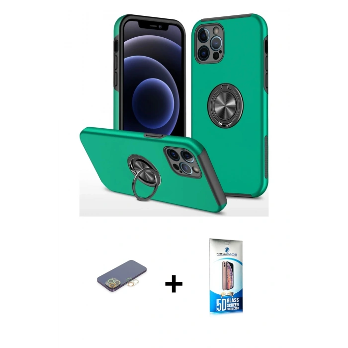 MARSİLYAN™- iPhone 12 Pro Max Kılıf Odak Form Prime - Siyah 5D Eko Cam Ekran Koruyucu + Renkli Kamera Lens Koruma Cam - SI