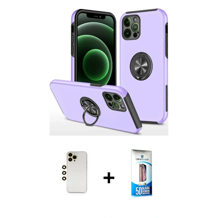 MARSİLYAN™- iPhone 12 Pro Max Kılıf Odak Form Prime - Siyah 5D Eko Cam Ekran Koruyucu + Shine Kamera Lens - GD