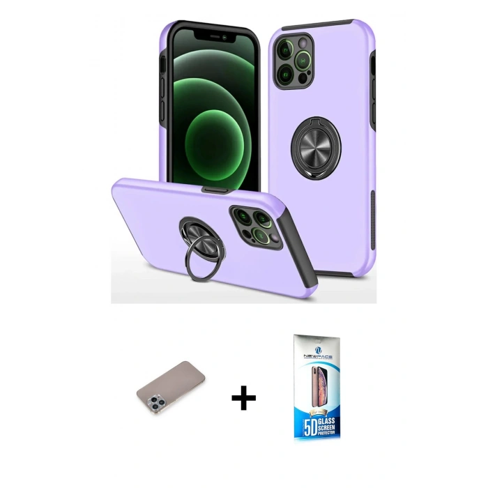 MARSİLYAN™- iPhone 12 Pro Max Kılıf Odak Form Prime - Siyah 5D Eko Cam Ekran Koruyucu + Shine Kamera Lens Koruma Cam - SABE