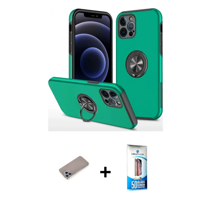 MARSİLYAN™- iPhone 12 Pro Max Kılıf Odak Form Prime - Siyah 5D Eko Cam Ekran Koruyucu + Shine Kamera Lens Koruma Cam - SABE
