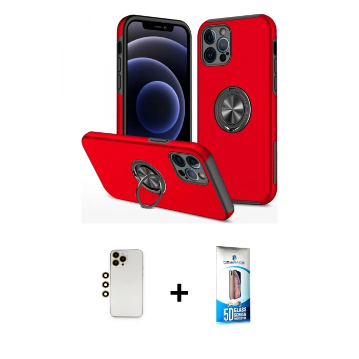 MARSİLYAN™- iPhone 12 Pro Max Kılıf Odak Form Prime - Siyah 5D Eko Cam Ekran Koruyucu + Shine Kamera Lens - GD