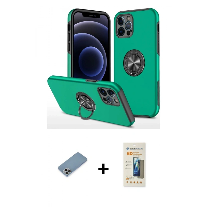 MARSİLYAN™- iPhone 12 Pro Max Kılıf Odak Form Prime - Siyah 6D Mat Seramik Hayalet Nano Ekran Koruyucu + Shine Kamera Lens Koruma Cam - GI