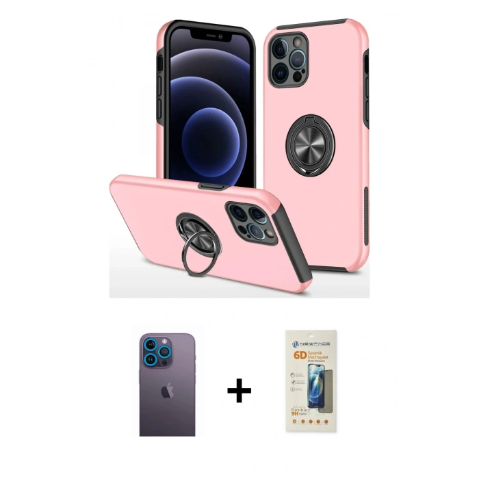 MARSİLYAN™- iPhone 12 Pro Max Kılıf Odak Form Prime - Siyah 6D Mat Seramik Hayalet Nano Ekran Koruyucu + Neon Fosforlu Kamera Lens - MI