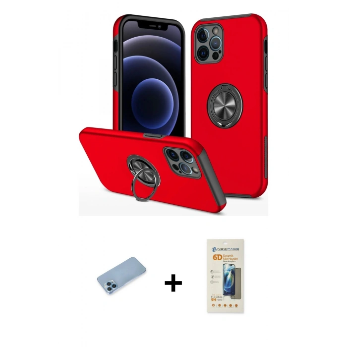 MARSİLYAN™- iPhone 12 Pro Max Kılıf Odak Form Prime - Siyah 6D Mat Seramik Hayalet Nano Ekran Koruyucu + Shine Kamera Lens Koruma Cam - MI