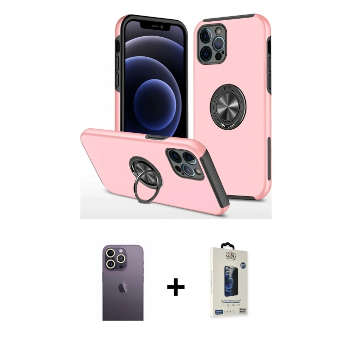 MARSİLYAN™- iPhone 12 Pro Max Kılıf Odak Form Prime - Siyah Bilvis Hayalet Cam Ekran Koruyucu + Neon Fosforlu Kamera Lens - BZ