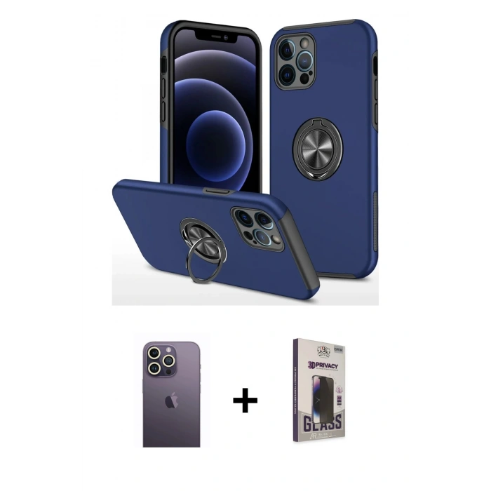 MARSİLYAN™- iPhone 12 Pro Max Kılıf Odak Form Prime - Siyah Bilvis Hayalet Cam Ekran Koruyucu + Neon Fosforlu Kamera Lens - BZ