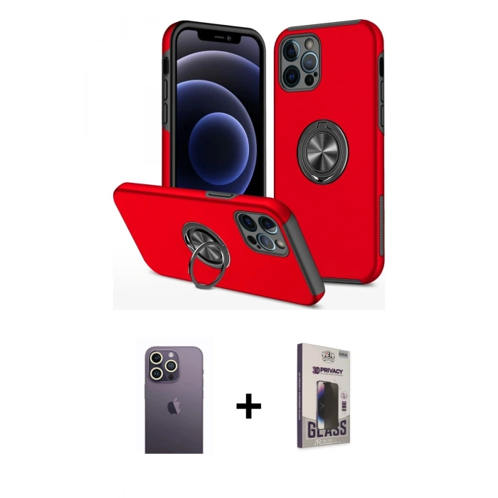 MARSİLYAN™- iPhone 12 Pro Max Kılıf Odak Form Prime - Siyah Bilvis Hayalet Cam Ekran Koruyucu + Neon Fosforlu Kamera Lens - BZ