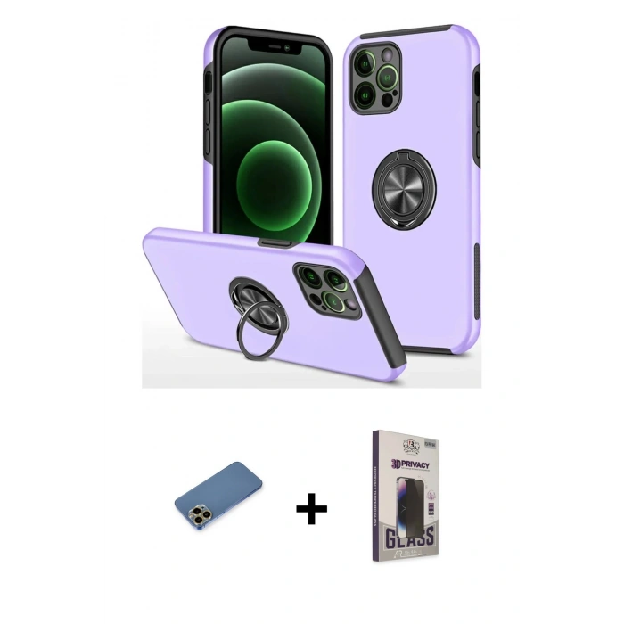 MARSİLYAN™- iPhone 12 Pro Max Kılıf Odak Form Prime - Siyah Bilvis Hayalet Cam Ekran Koruyucu + Gold Shine Kamera Lens Koruma Cam