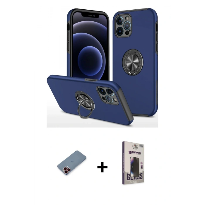 MARSİLYAN™- iPhone 12 Pro Max Kılıf Odak Form Prime - Siyah Bilvis Hayalet Cam Ekran Koruyucu + Metal Kamera Lens Koruma Cam - KI